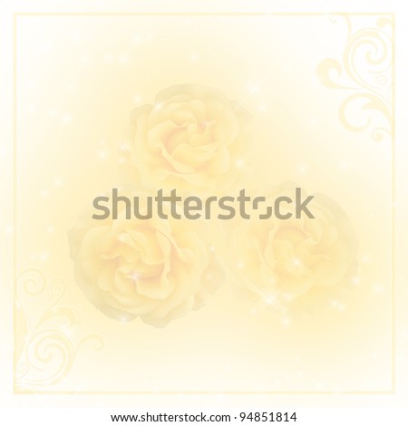 Wedding background with beige roses and floral frame