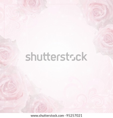 stock photo Wedding background with beige roses and floral frame