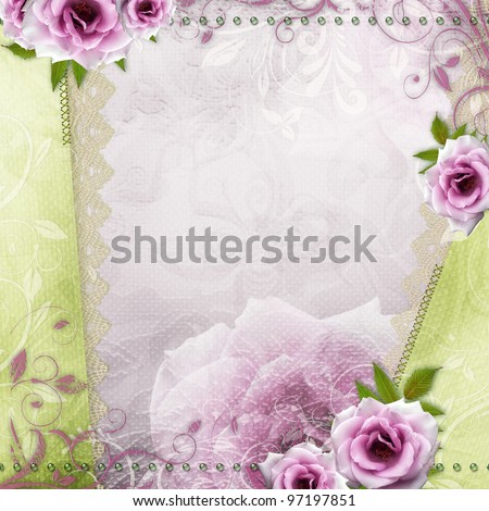 beautiful wedding background in green and purple with roses
