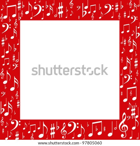 Red frame, white music notes