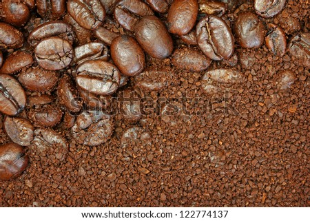 Background of coffee beans and instant coffee