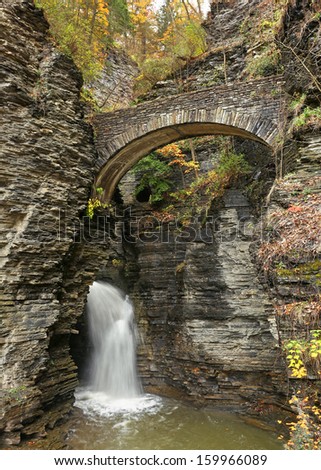 Waterfall under Sentry Bridge in Watkins Glen Park NY