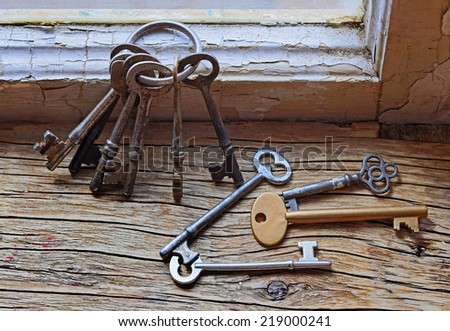 old keys with natural window light, vintage look