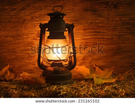 Old fashioned vintage kerosene oil lantern lamp.
