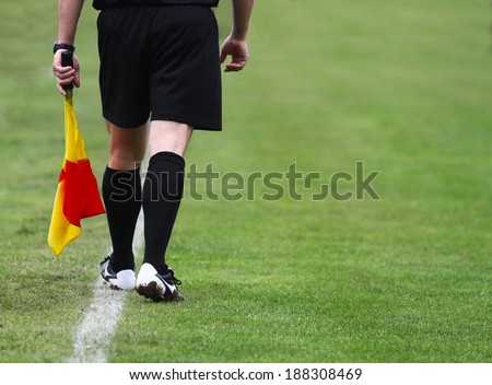 Soccer football referee linesman with a flag.