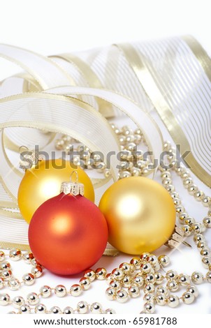 Lie on a white background Christmas holiday toys wrapped packing tape