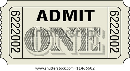An admit one ticket on white background, vector format available.
