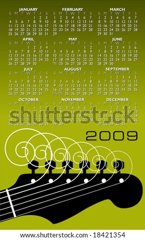 Music, Guitar Calendar for 2009. With Space reserved for logo and text
