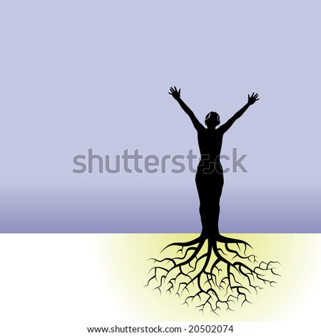 tree roots art. a woman with tree roots