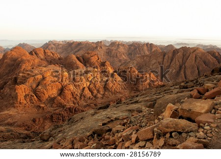 Rocks of holy ground Mount Sinai in early morning.  \