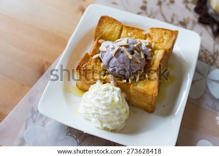 honey toast with brown rice ice-cream and whipping cream
