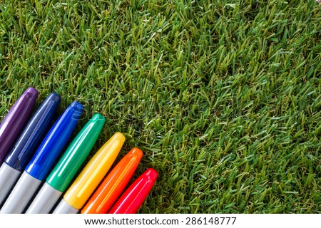 colorful cover marker pen on grass