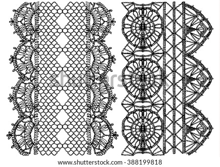 Isolated crocheted lace border with an openwork pattern. Vector illustration