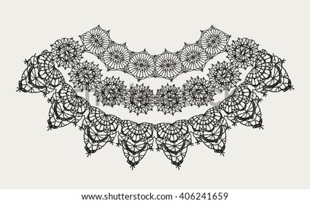 Neck decoration, necklace, isolated crocheted lace border with an openwork pattern. Vector illustration. T-shirt