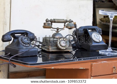 old-fashioned classic telephone on the table
