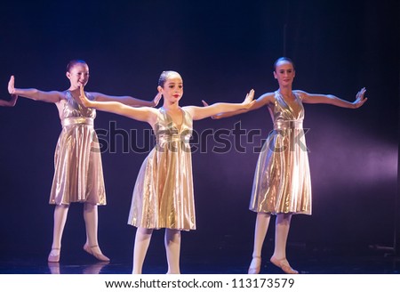 NETANIA, ISRAEL - JULY 12: Unidentified students perform in the final concert of the School of Ballet on July 12, 2012 in Netania, Israel. Concert at the performing arts center of Netania.