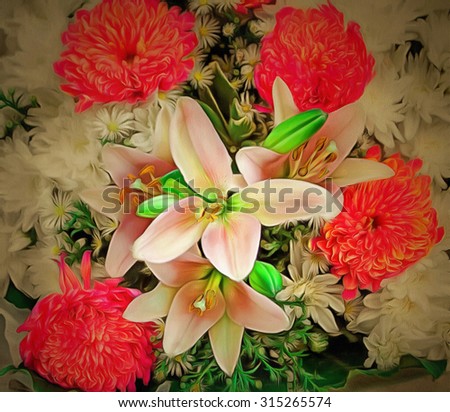 Beautiful bouquet of flowers drawing fiter
