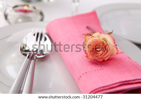 stock photo Romantic table settings Arrangments with fresh roses and 