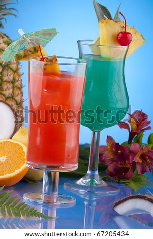 Blue Hawaiian and Hurricane cocktails. Most popular cocktails series.