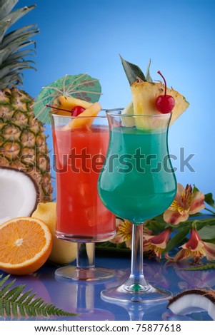 Blue Hawaiian and Hurricane cocktails. Most popular cocktails series.