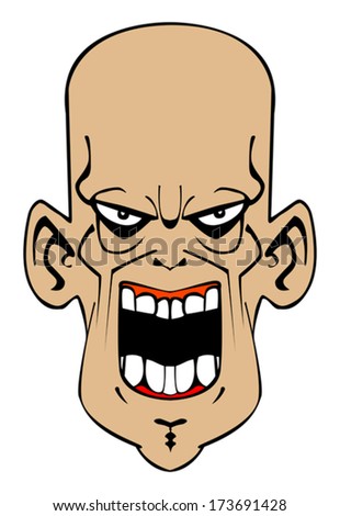 cartoon illustration of crazy evil face isolated on white