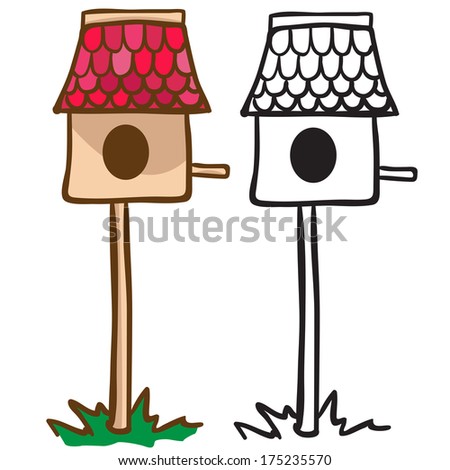 bird house cartoon illustration isolated on white