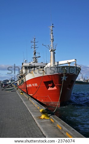 Red ship in harbor