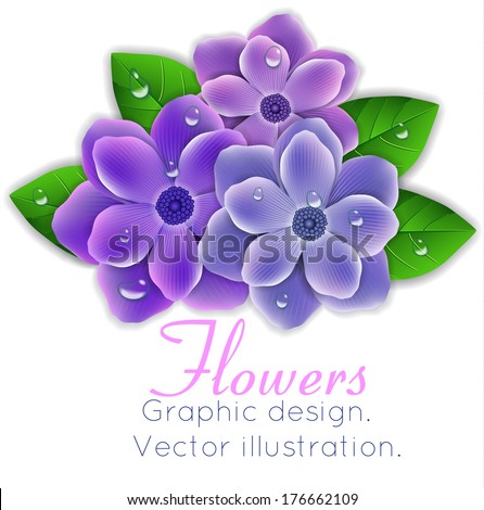 Blue and purple flowers with leaves
