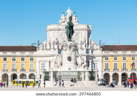 Lisbon, Portugal - November 20, 2013: Statue of of King Jose I in the center of the Commerce Square (Praca de Commercio).