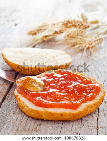 Rustic breakfast with bread and jam