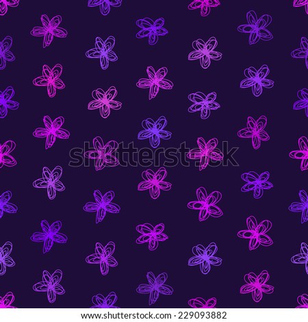 Seamless hand drawn flower purple background