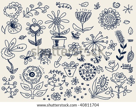 Doodles Of Flowers. flowers doodle Vector.
