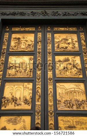 Gates of Paradise with Bible stories on door panels of Duomo