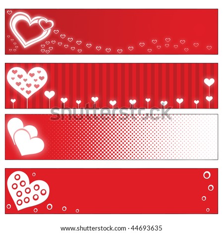 stock photo : 4 red Valentines Day banners with hearts