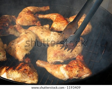 Chicken grill at a family garden party in the summer.