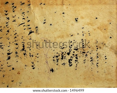 An old book inner cover paper page scratched and stained. Grungy retro background type.