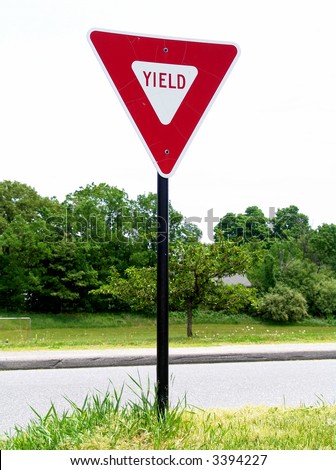 A high quality metal yield sign close up image