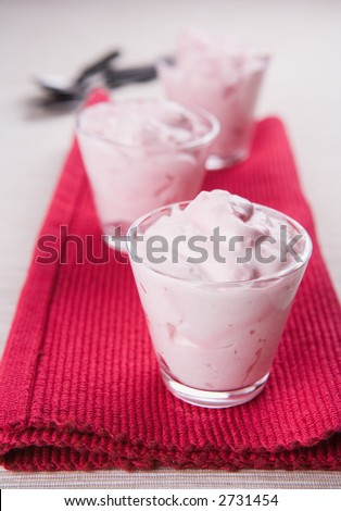 Pudding desserts in small glasses on 