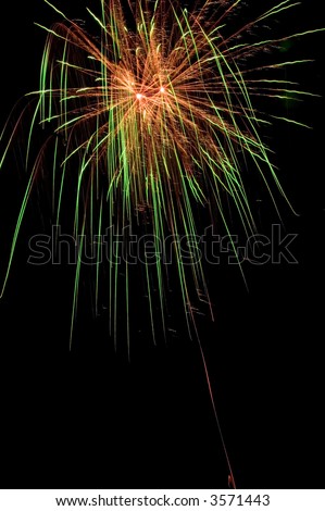 Study of the path of light trails produced by the explosion of fireworks. Colorful Independence Day or New Years Eve scene.