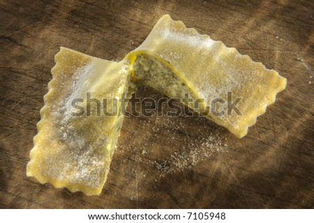 Tortelli ravioli fresh home-made home made pasta filled spinach cheese eggs hand made