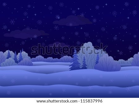 Seamless background, Christmas landscape: night winter snowy forest. Vector