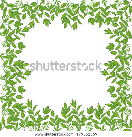 Background, frame of green leaves isolated on white background.