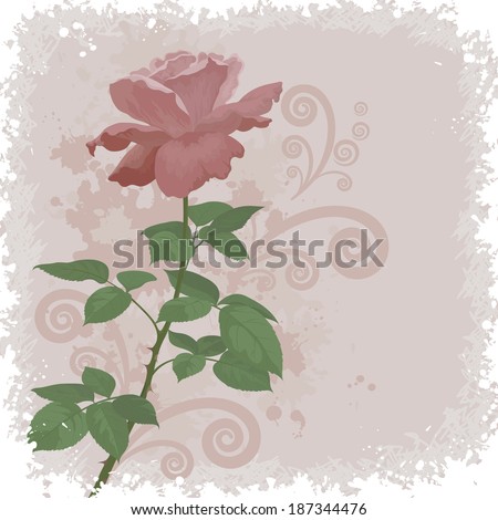 Holiday background with flower rose and abstract outline floral pattern.