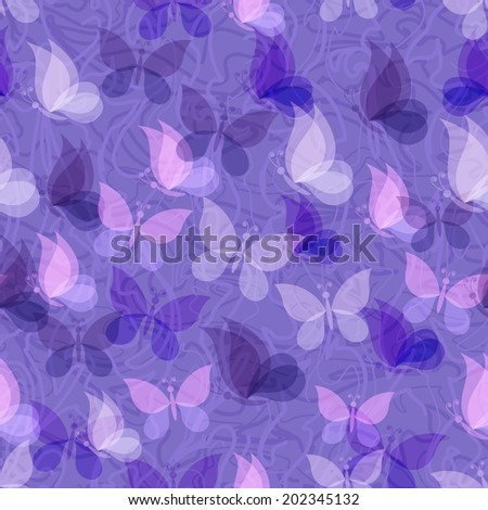 Seamless pattern, transparent butterflies on abstract background