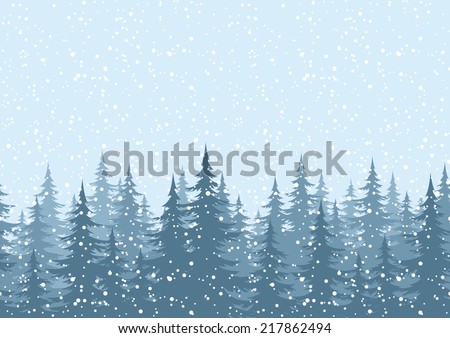 Seamless horizontal background, Christmas holiday trees against the blue sky with snow. Vector