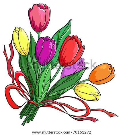 Flowers tulips, holiday bouquet on a white background, vector