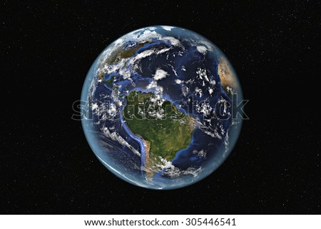 Detailed view of Earth from space, showing South America and The Caribbean. Elements of this image furnished by NASA