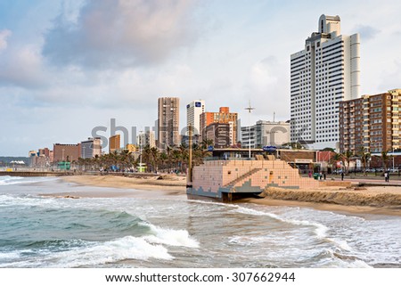 DURBAN, SOUTH AFRICA - AUGUST 17, 2015: The Golden Mile promenade from the pier at North Beach