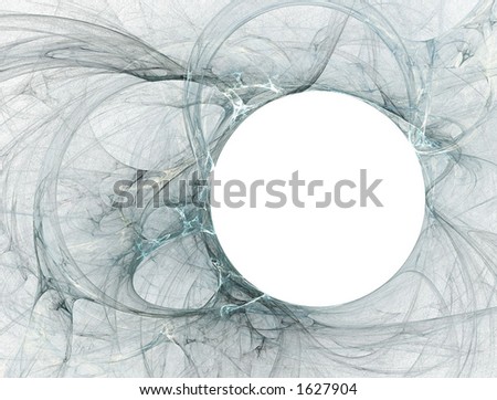 Teal blue fractal swirl of smoke with white circular copy space