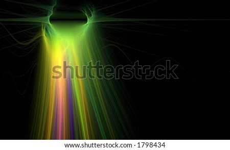 Green rainbow light rays beam down - fractal render